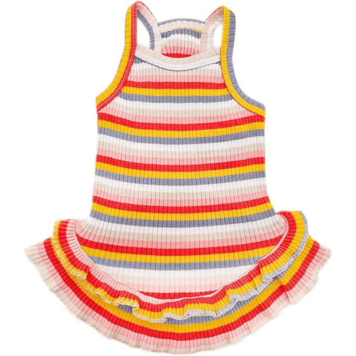 Radiant Royalty Adorable Rainbow Striped Princess Dress Apparel Summer Pet's Clothing