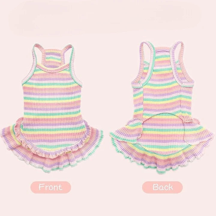 Radiant Royalty Adorable Rainbow Striped Princess Dress Apparel Summer Pet's Clothing