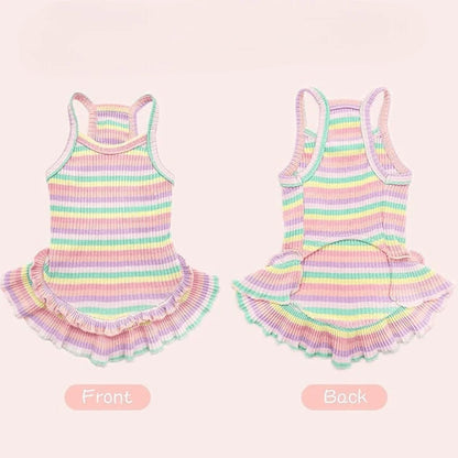 Radiant Royalty Adorable Rainbow Striped Princess Dress Apparel Summer Pet's Clothing