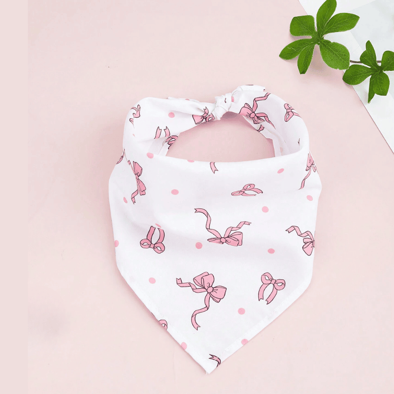 Pet Triangular Bib/Bandana – Scarf with Bow Design for Dogs & Cats, White/ Pink