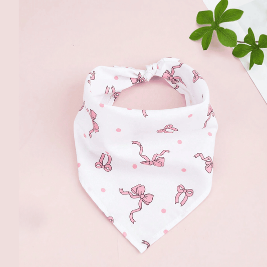Pet Triangular Bib/Bandana – Scarf with Bow Design for Dogs & Cats, White/ Pink