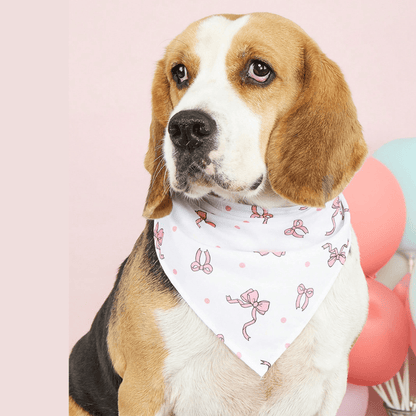Pet Triangular Bib/Bandana – Scarf with Bow Design for Dogs & Cats, White/ Pink