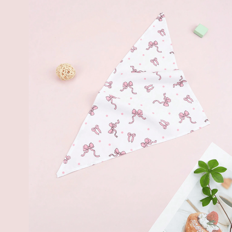 Pet Triangular Bib/Bandana – Scarf with Bow Design for Dogs & Cats, White/ Pink