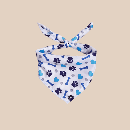 Pet Triangular Bib/Bandana – Scarf with Animal Design for Dogs & Cats, White/Blue