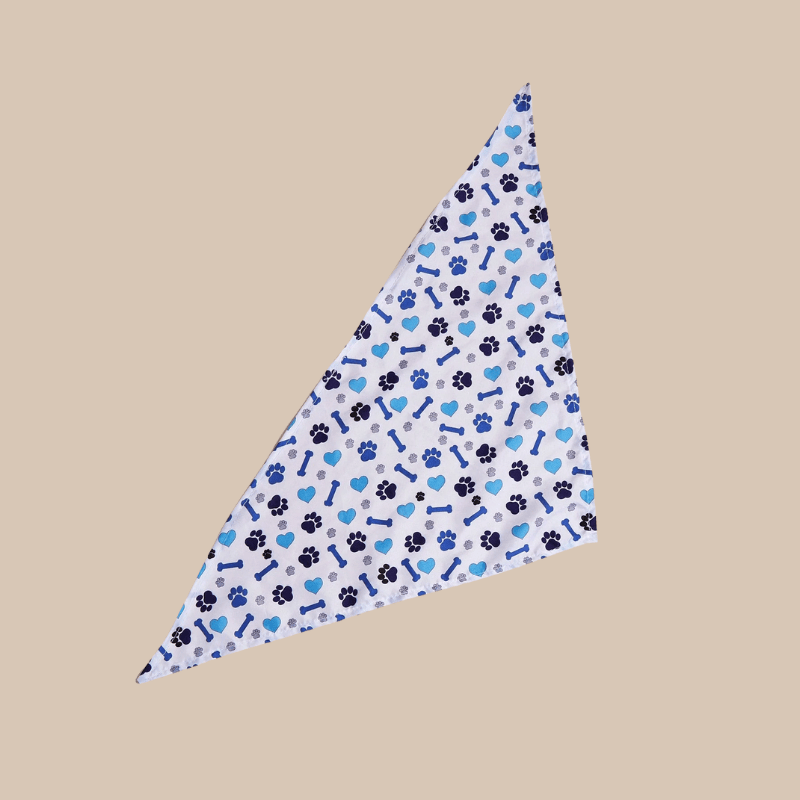 Pet Triangular Bib/Bandana – Scarf with Animal Design for Dogs & Cats, White/Blue