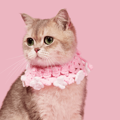 Pink Floral Knit Pet Collar – Soft Knitted Bandana for Cats