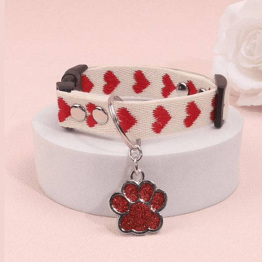 Thin Cotton Pet Collar with Paw Love Design