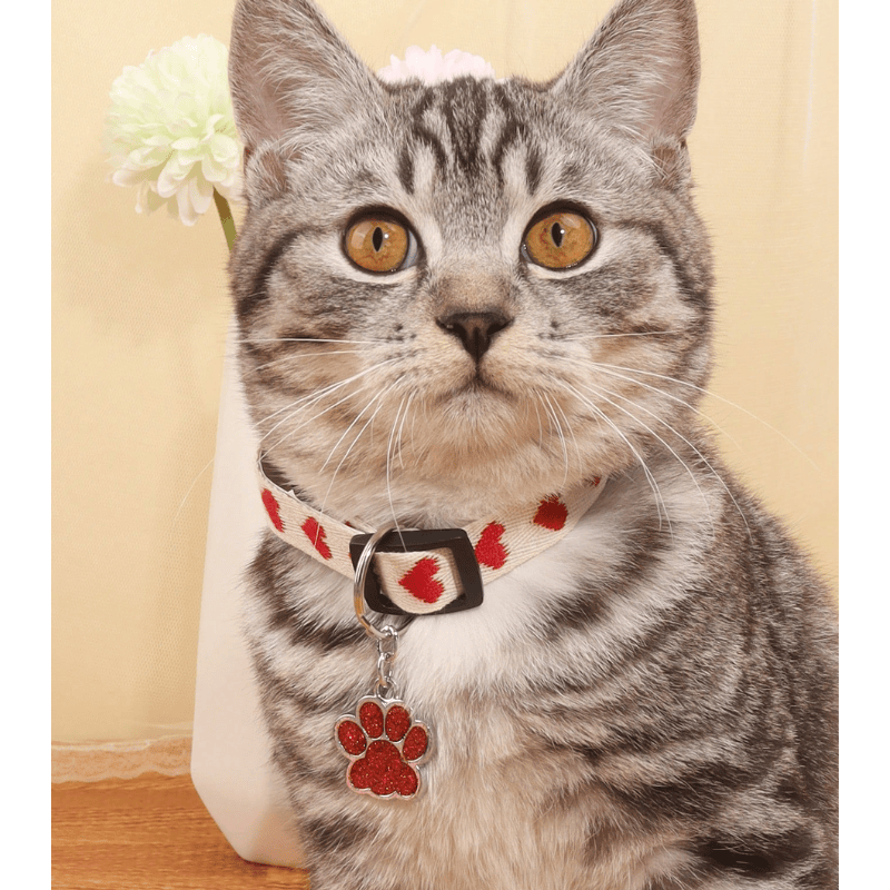 Thin Cotton Pet Collar with Paw Love Design