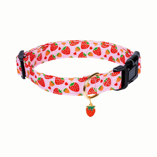 Cute Pink Strawberry Cotton Dog Collar