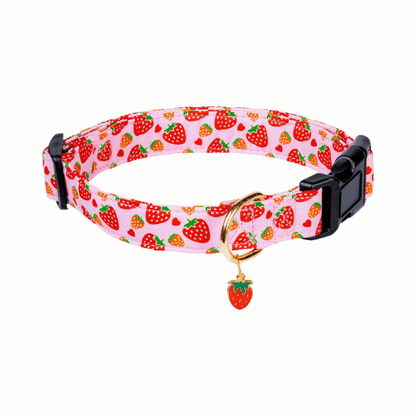 Cute Pink Strawberry Cotton Dog Collar
