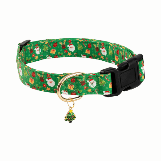 Green Christmas Cotton Dog Collar
