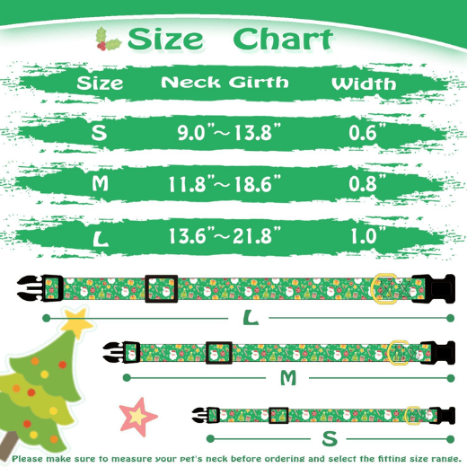 Green Christmas Cotton Dog Collar