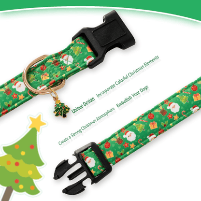 Green Christmas Cotton Dog Collar