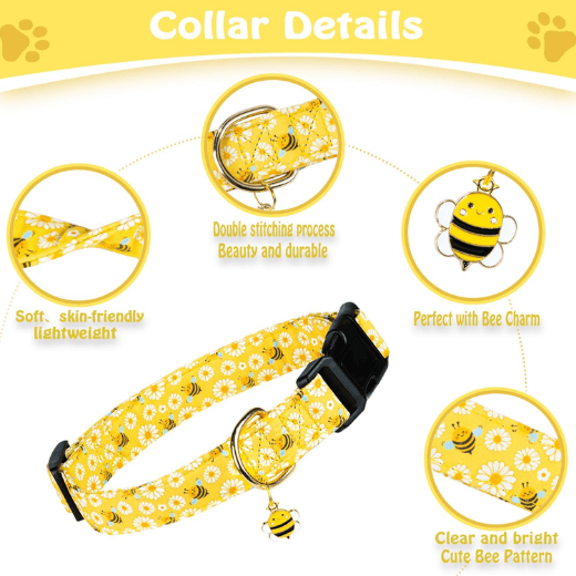 Cute Yellow Bee Cotton Dog Collar
