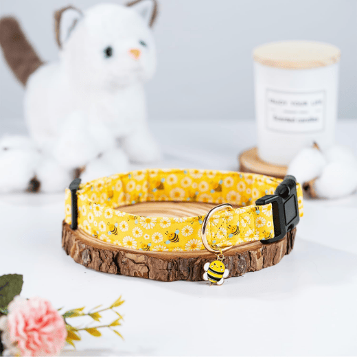 Cute Yellow Bee Cotton Dog Collar