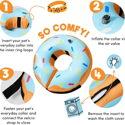Inflatable Dog Cone Collar Alternative for Dogs & Cats - Blue Donut