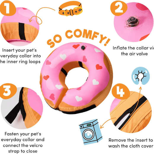 Inflatable Dog Cone Collar Alternative for Dogs & Cats - Heart Shape