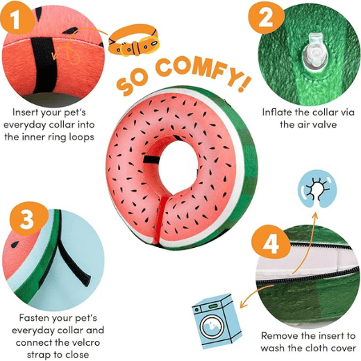 Inflatable Dog Cone Collar Alternative for Dogs & Cats - Watermelon